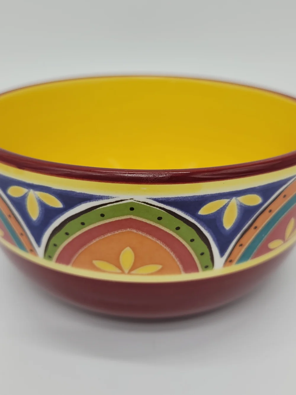 Pier 1 Mexicali Colorful Hand-Painted Ceramic Soup Cereal Bowl Yellow Interior
